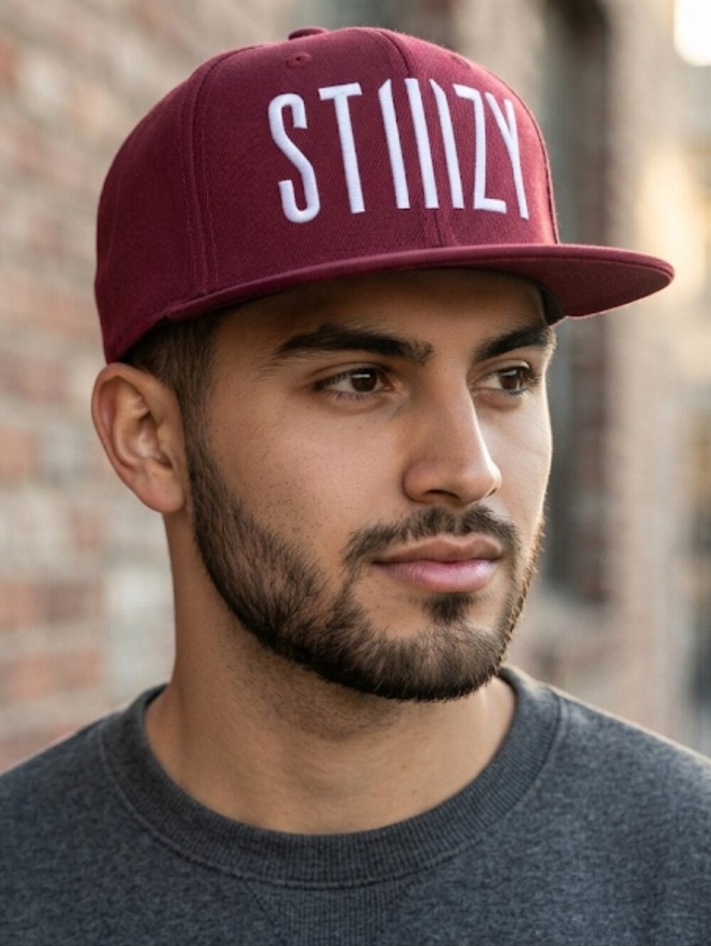 Stiiizy Dark Red Burgundy 6 Panel A-Frame Snapback Hat White Lettering OSFA